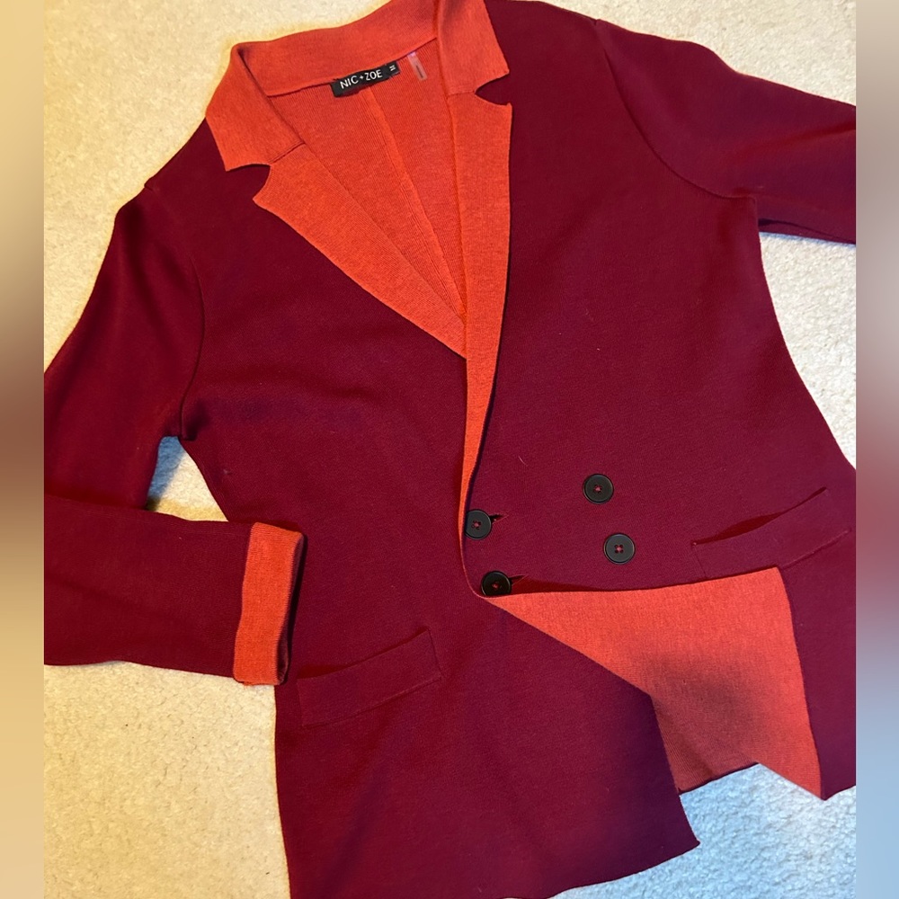 Nic and Zoe double breasted jacket, knit fabric. Size M.